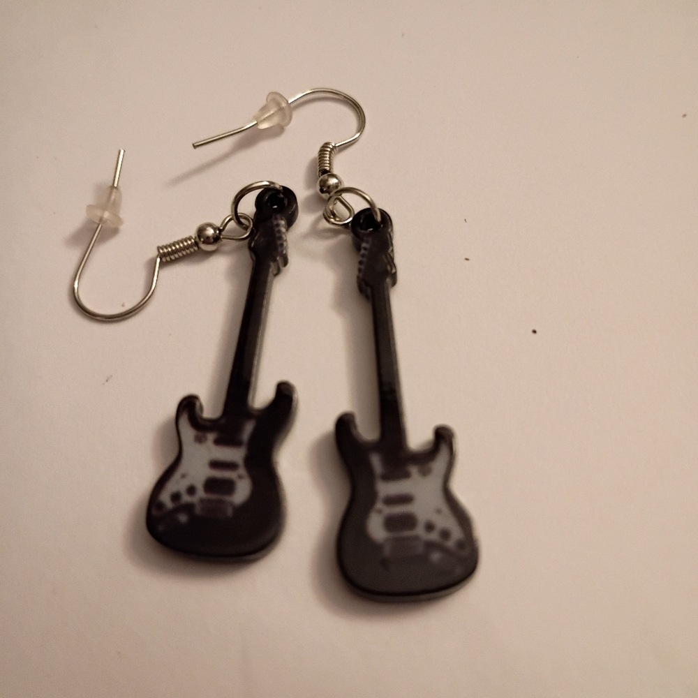 Guitar-Shaped Black Earrings